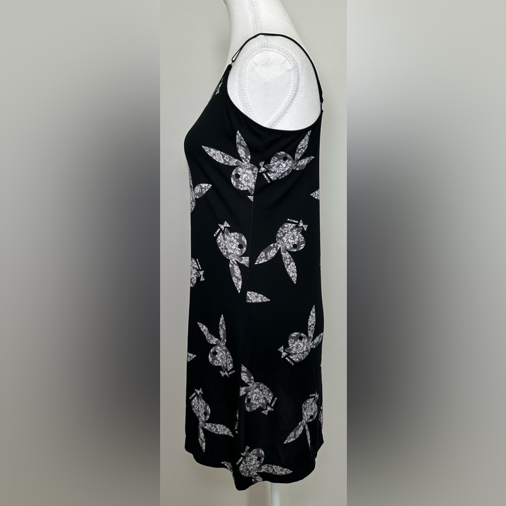 Playboy Intimates Black white Bunny Print Slip Dress Adjustable Straps Y2K 90s M - Picture 6 of 9